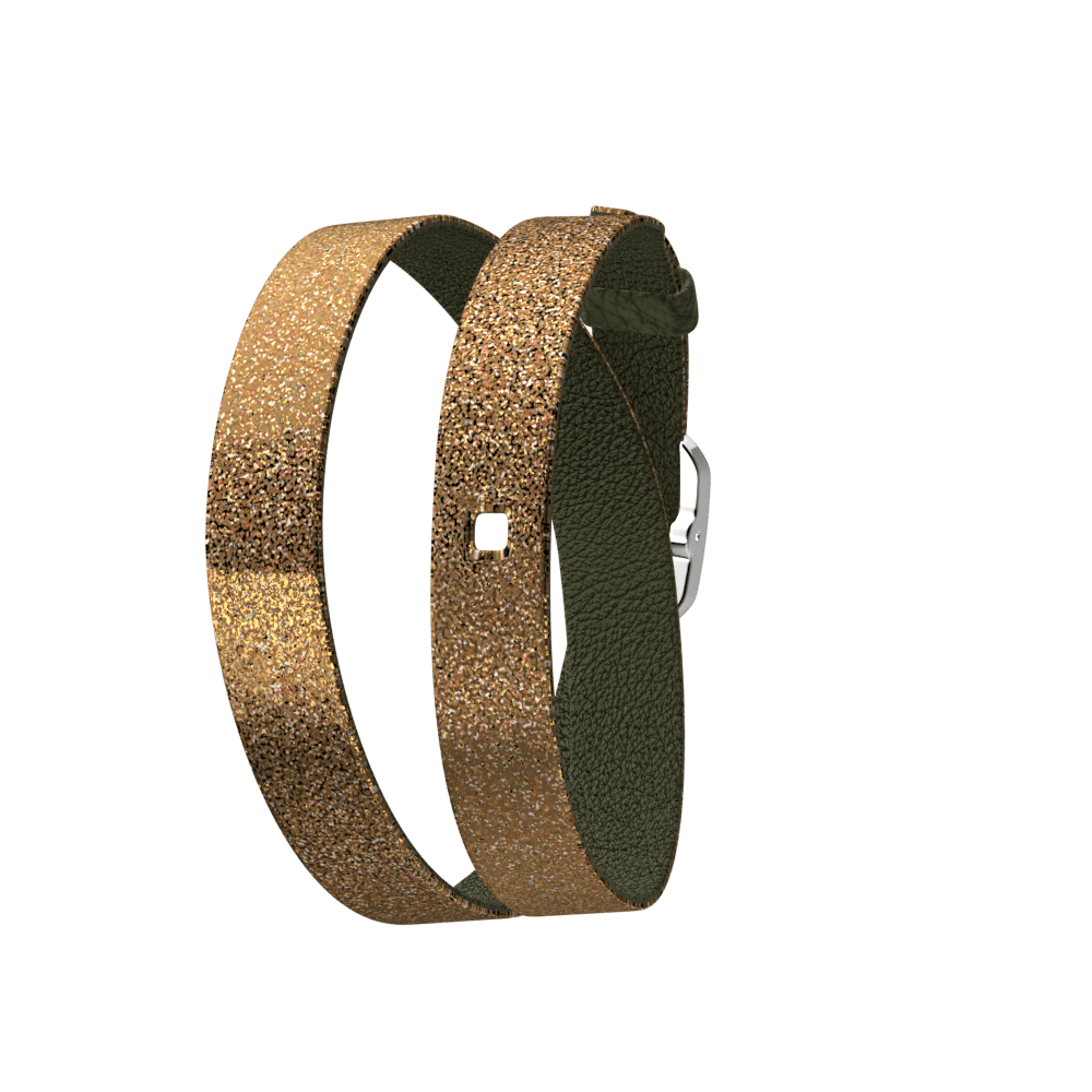 Bracelet Cuir Double Tour, Bronze paillettes / Vert de gris, Boucle Argentée image number 1