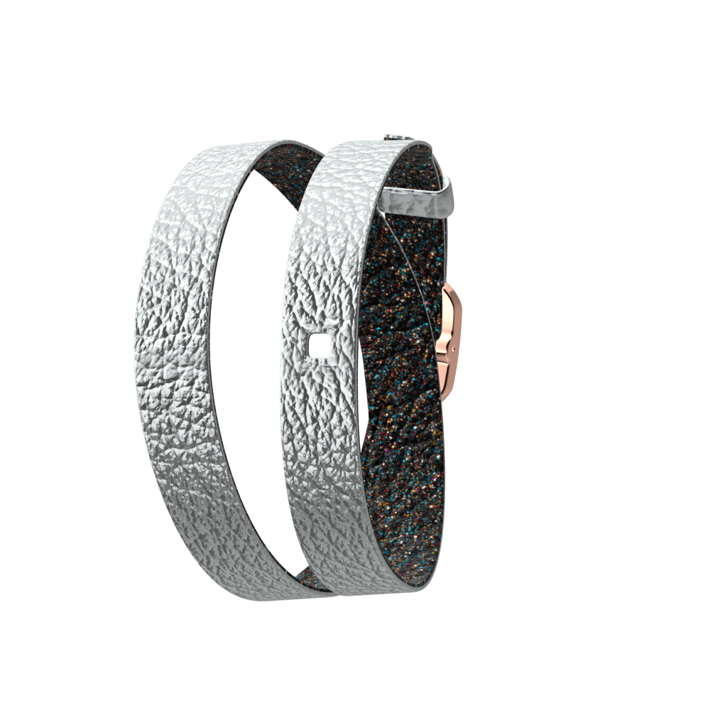 Bracelet Cuir Double Tour, Aluminium / Voie lactée, Boucle Dorée rose image number 1