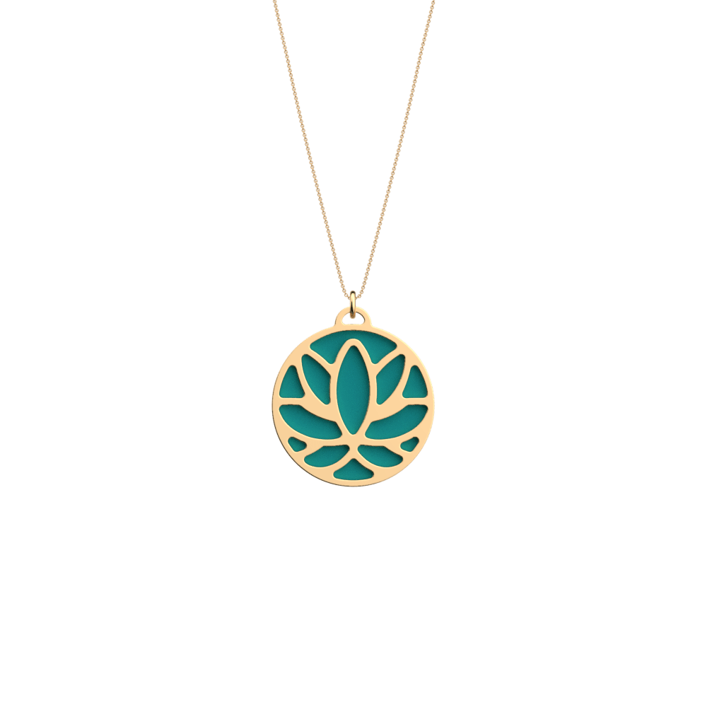 Lotus Necklace, Gold finish, Terracotta / Lagoon Blue image number 2