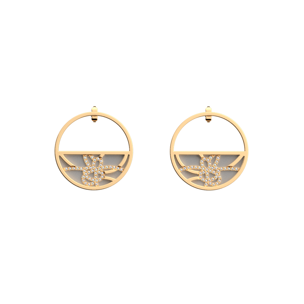 Pétales Small Hoop Earrings, Gold finish, Light Pink / Light Grey image number 2