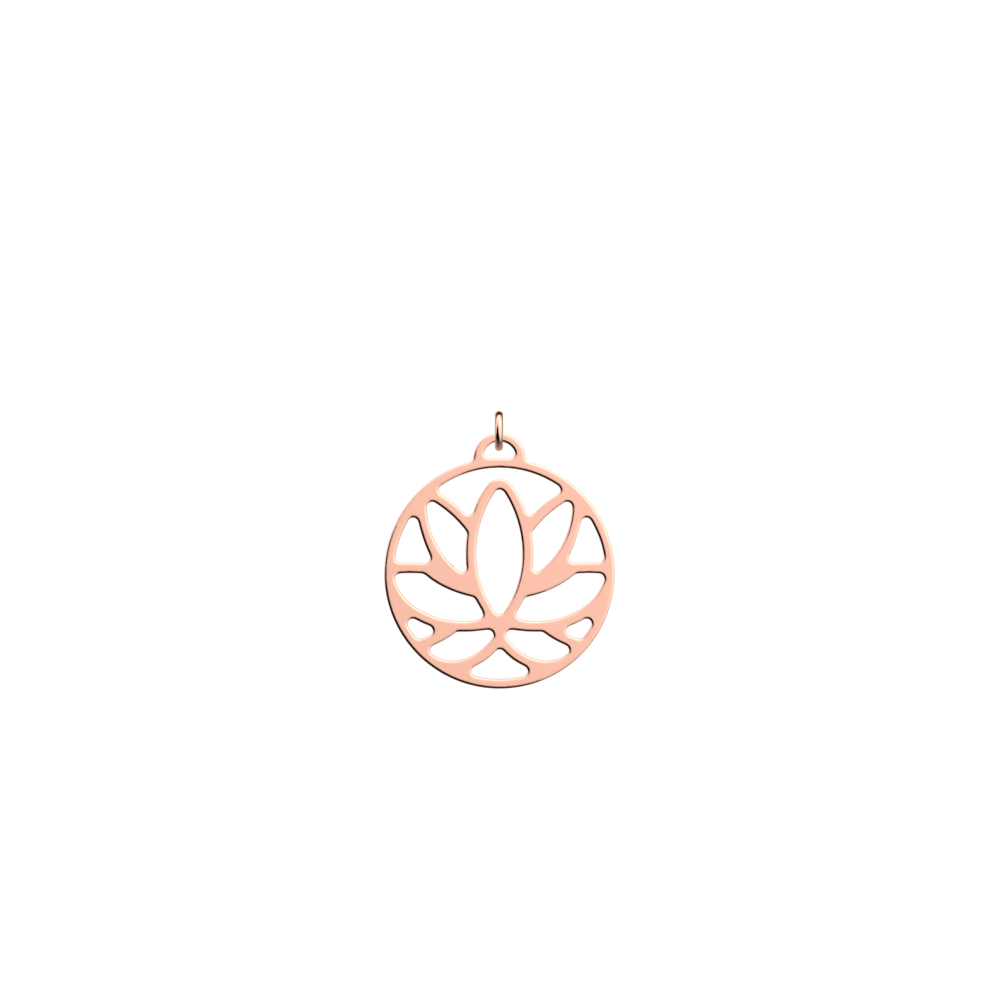 Pendentif Lotus Rond 25 mm, Finition dorée rose image number 1