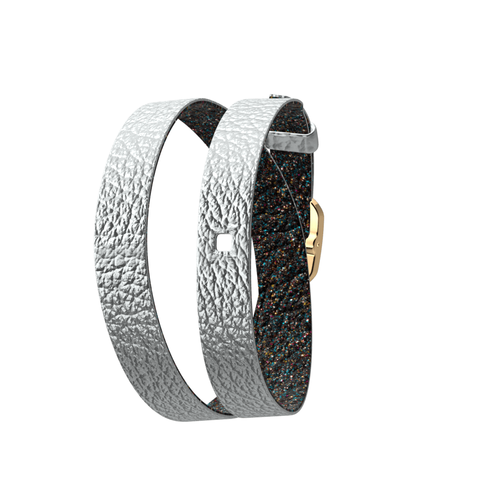 Bracelet Cuir Double Tour, Aluminium / Voie lactée, Boucle Dorée image number 1