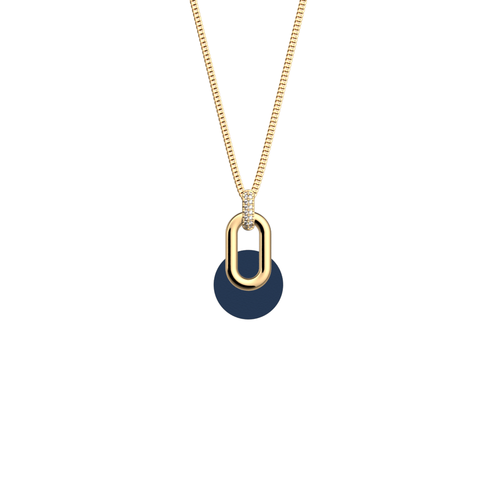 Chaîne Necklace, Gold Finish, Sun / Navy Blue image number 2