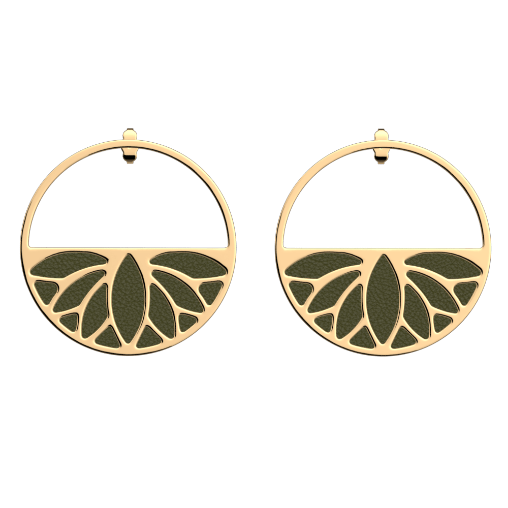 Boucle d'oreilles Lotus, Finition dorée, Bronze Paillettes / Vert de Gris image number 2